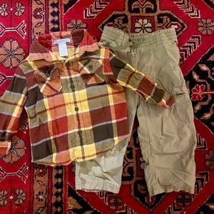 Janie and jack plaid shirt and old navy cargo pants set